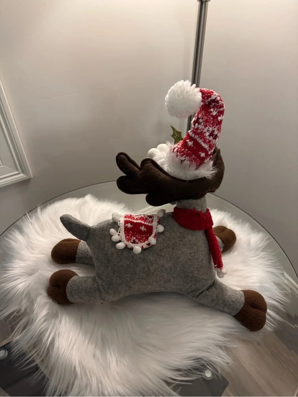 Gray Plush Holiday Moose with Red Knit Hat
